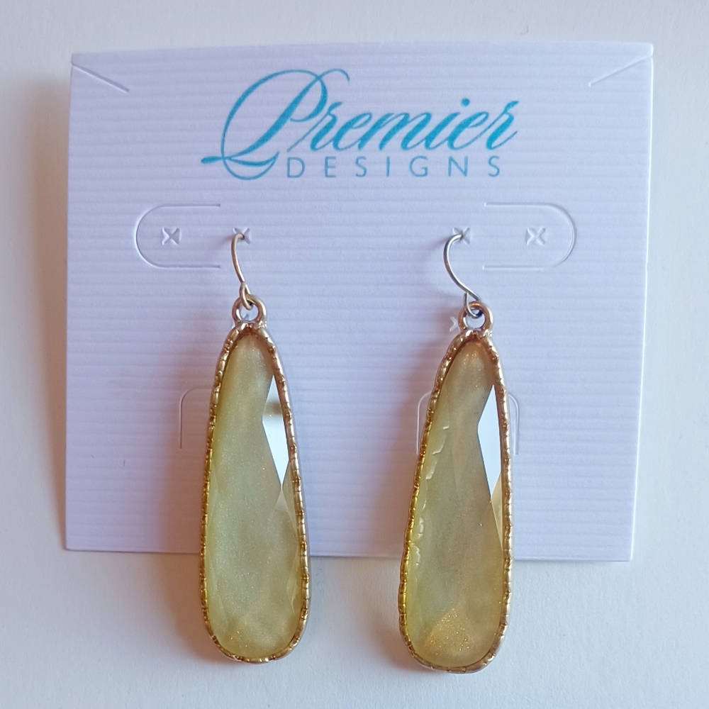 Premier Designs Sheer Perfection Elongated Irridescent Champagne Color Earrings